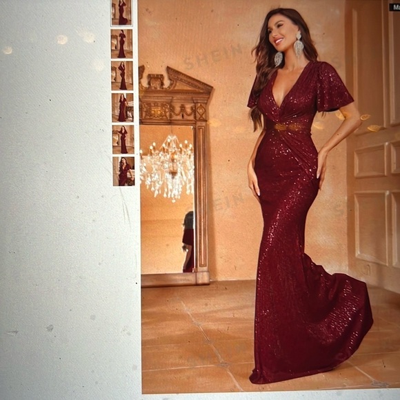 Trumpet/Mermaid Plunging Neck Floor-Length Sequin Dress with Butterfly Sleeves - Picture 1 of 13